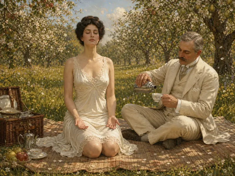The Centre with a partner in the orchard — sharing a quiet afternoon on the blanket.
