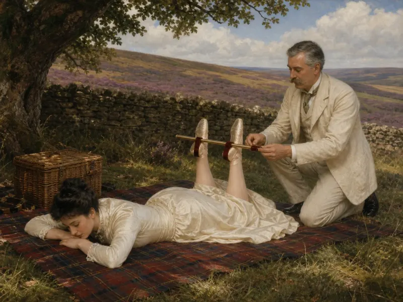 The prone spreader bar position with the Marquis attending on the Yorkshire moors.