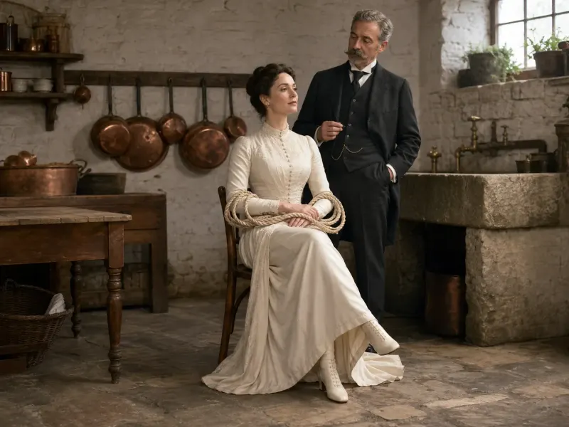 The Seated Line with the Marquis attending in the below-stairs scullery.
