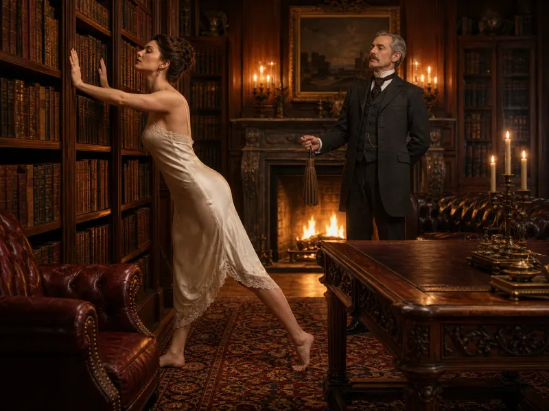 The standing wall impact position with the Marquis waiting a few paces behind, implement motionless in hand, in the study.