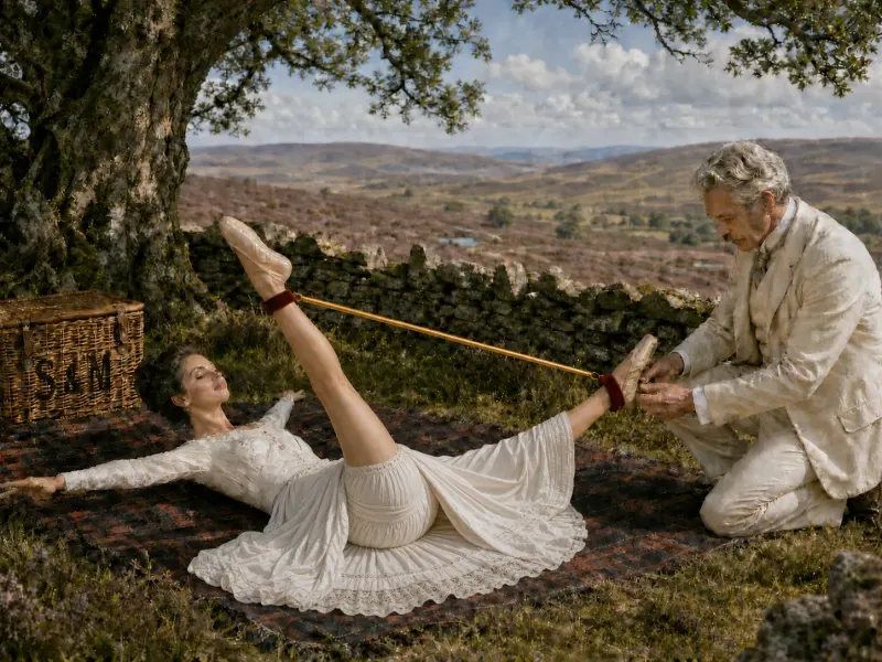 The supine spreader bar position with the Marquis attending on the Yorkshire moors.
